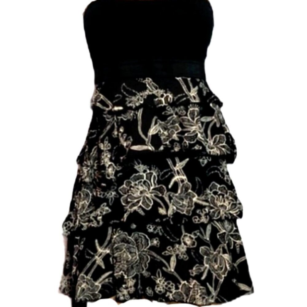 Express Strapless/Tube Dress Floral Ruffle‎ Tiered Skirt L Black #50i